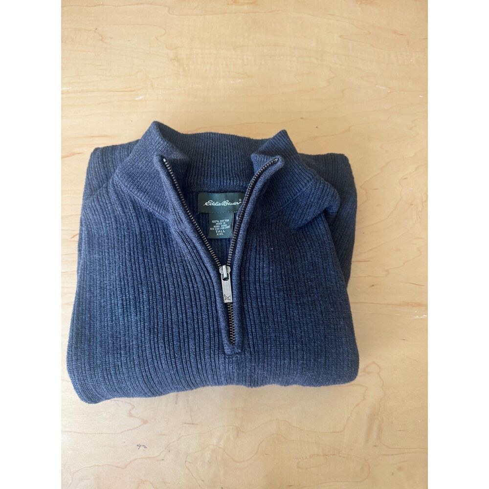 Eddie Bauer  XXL 100% Cotton Ribbed Quarter Zip Classic Outdoors Grandpa - Picture 3 of 7